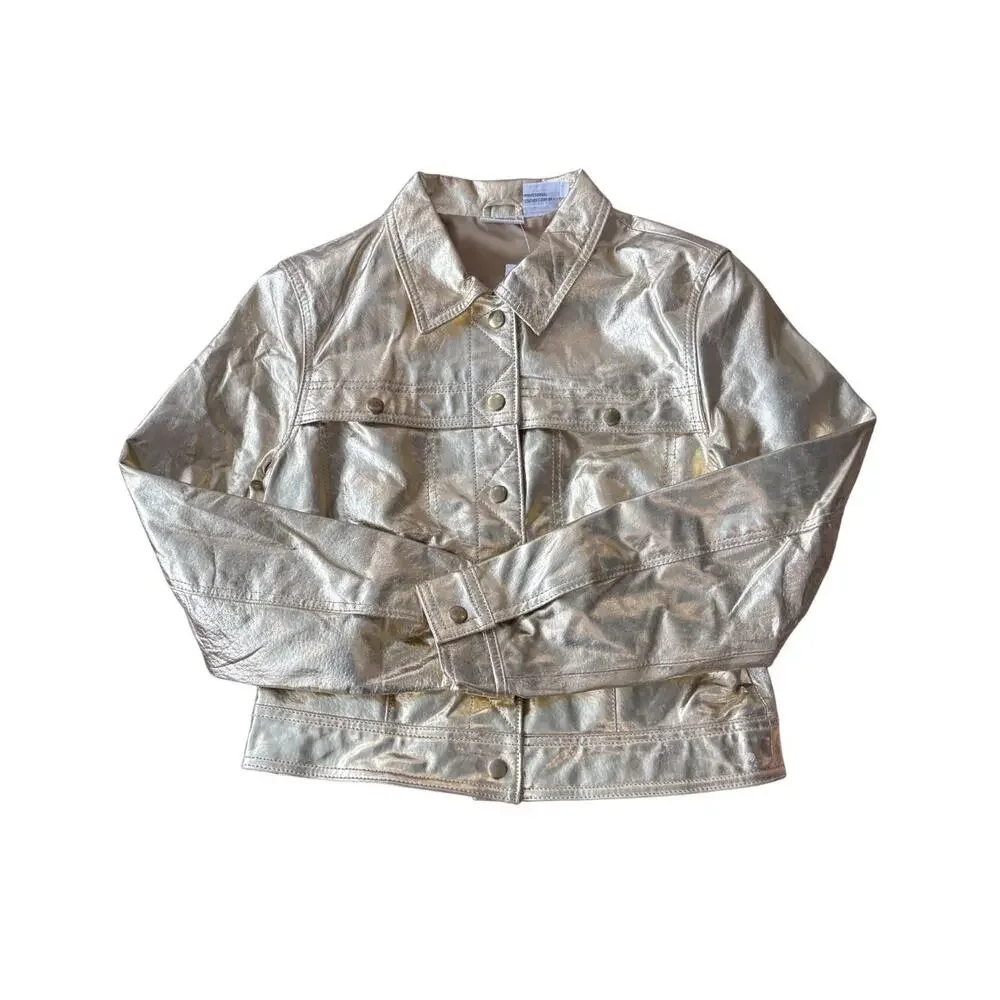 Newport News Jeanology Fun Gold Leather Jacket S